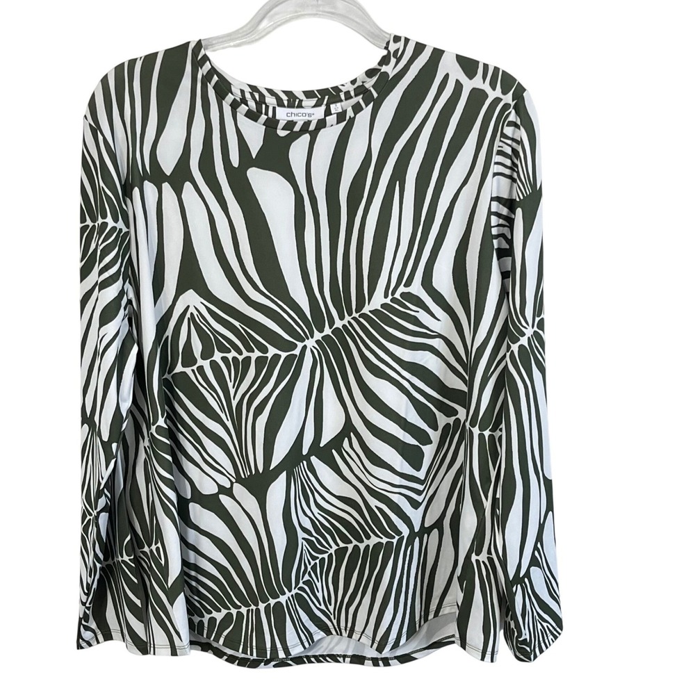 Chico's Zenergy UPF Jungle Long Sleeve Top in‎ Olive Women's Size XL NEW
